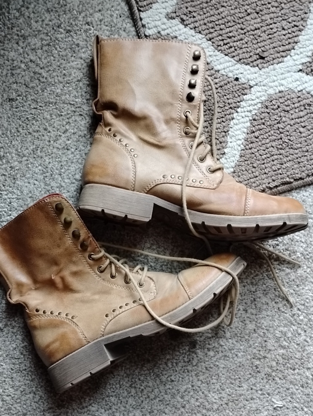 American Rag Tan Lace-Up Studded Combat Boots
